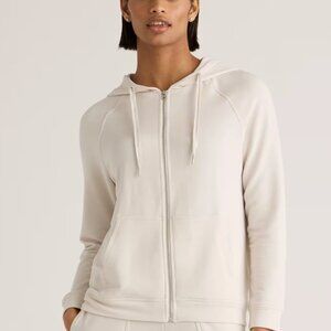 Quince Fleece Zip up Hoodie Sweatshirt Off-white Ivory Cream Small